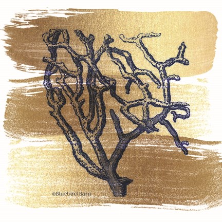 Framed Brushed Gold Branch Coral Print