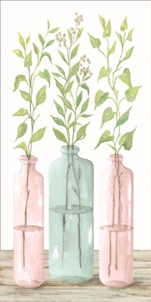 Framed Pastel Leaves in Jars Print