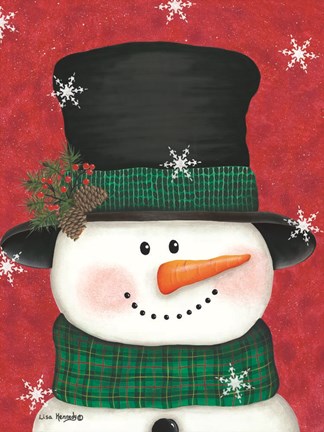Framed Pine Cones &amp; Green Plaid Snowman Print