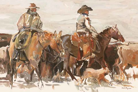 Marilyn Hageman The Roundup Warm Keilrahmen-Bild Leinwand Pferde Cowboy Reiter 
