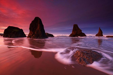 Framed Sunset and Sea Stacks, Oregon Print