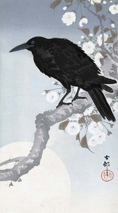Framed Crow at Full Moon, 1900-1930 Print