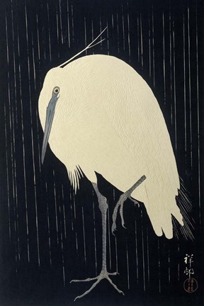 Framed Egret in the Rain, 1925-1936 Print