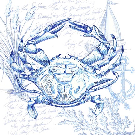 Framed Coastal Sketchbook Crab Print