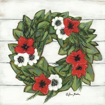 Framed Magnolia Winter Wreath Print