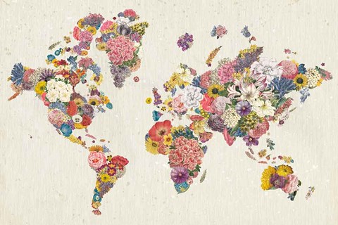 Framed Botanical Floral Map Light Print