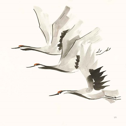 Framed Zen Cranes II Warm Print