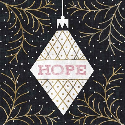 Framed Jolly Holiday Ornaments Hope Metallic Print