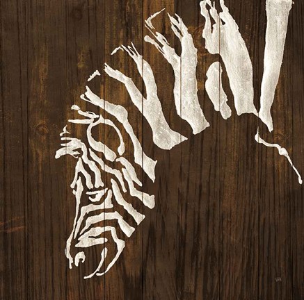 Framed White Zebra on Dark Wood Print