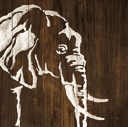 Framed White Elephant on Dark Wood Print