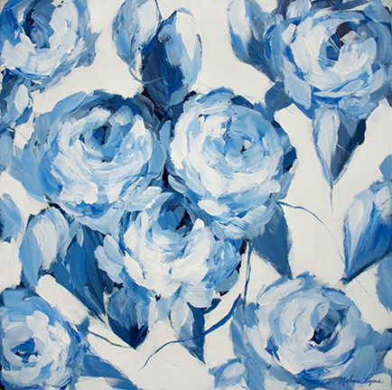 Framed Blue and White Roses Print