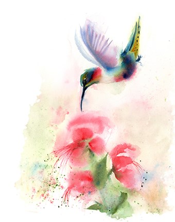 Framed Red Flower Hummingbird Print