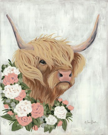 Framed Floral Highlander Cow Print