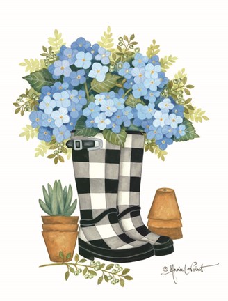 Framed Hydrangeas Boots Print