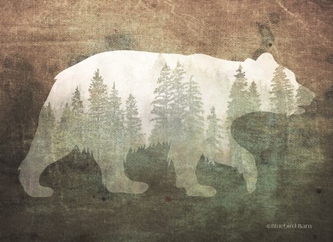 Framed Green Forest Bear Silhouette Print