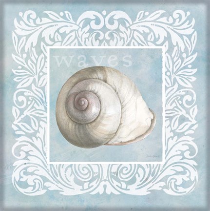 Framed Sandy Shells Blue on Blue Snail Print