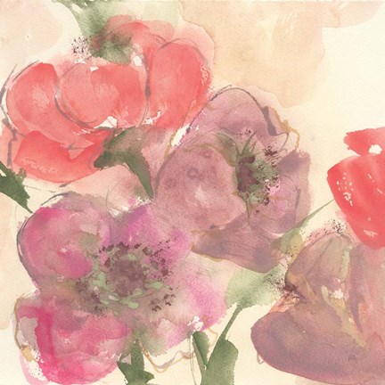 Framed Coral Blooms II Dark Green Print