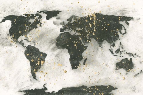 Framed World Map Gold Speckle Print