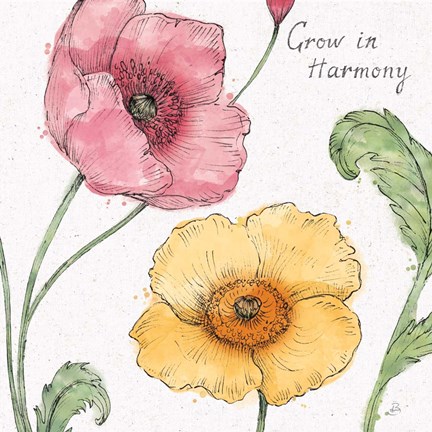 Framed Blossom Sketches I Words Color Print