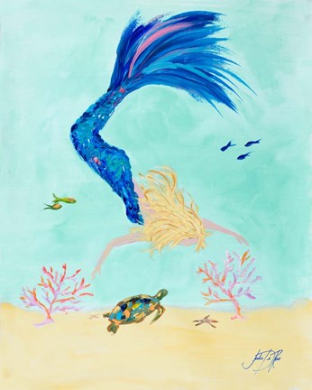 Framed Mermaid and Sea Turtle I Print