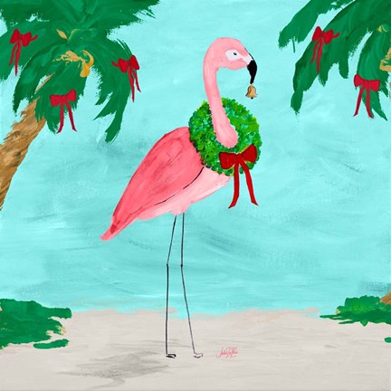 Framed Fa La La La Flamingo Holiday I Print