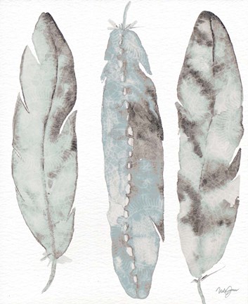 Framed Three Blue Feathers Print