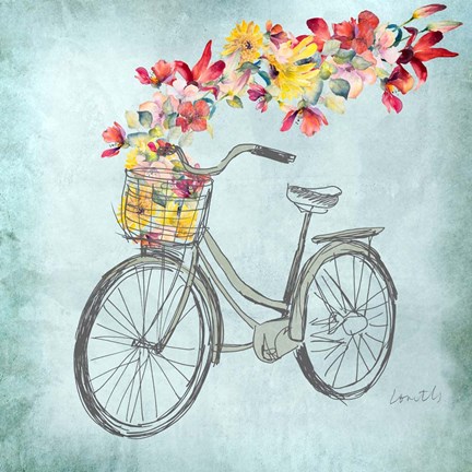 Framed Floral Day Bike I Print