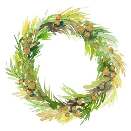 Framed Green Metallic Spruce Wreath Print