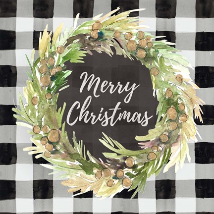 Framed Buffalo Plaid Christmas Wreath Print