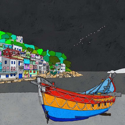 Framed Boat Ride along the Coast I Print