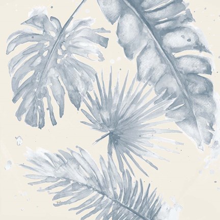 Framed Indigo Palms on Beige I Print