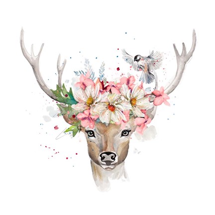 Framed Floral Woodland Deer Print