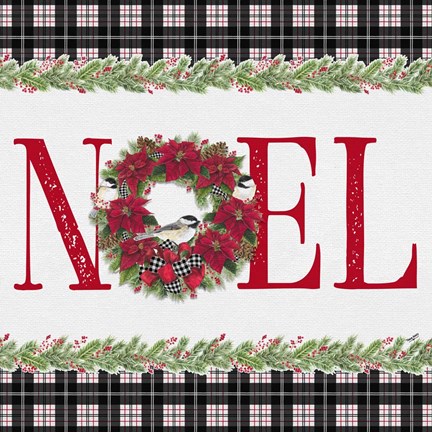 Framed Chickadee Christmas Red III Noel Print