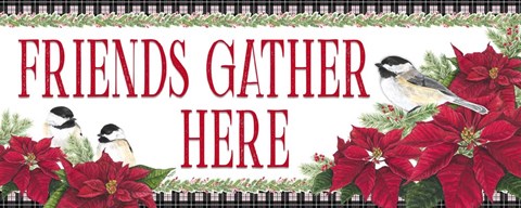 Framed Chickadee Christmas Red - Friends Gather horizontal Print