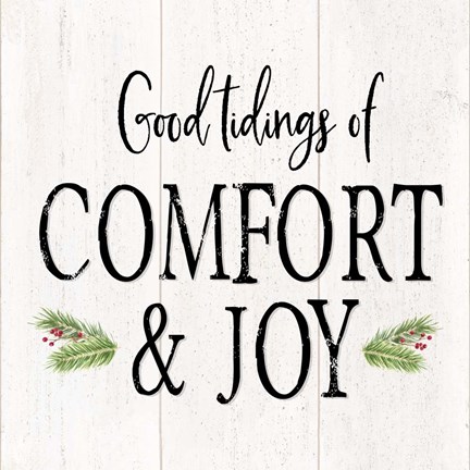 Framed Peaceful Christmas II Comfort and Joy black text Print