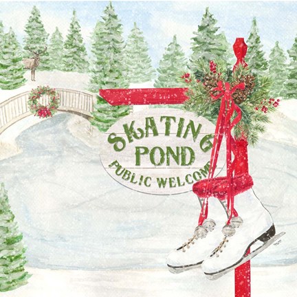 Framed Sleigh Bells Ring I Skating Pond Print