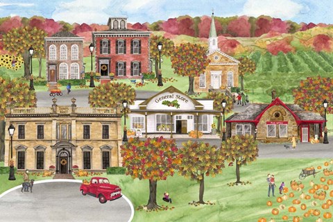 Framed Harvest Village landscape Print