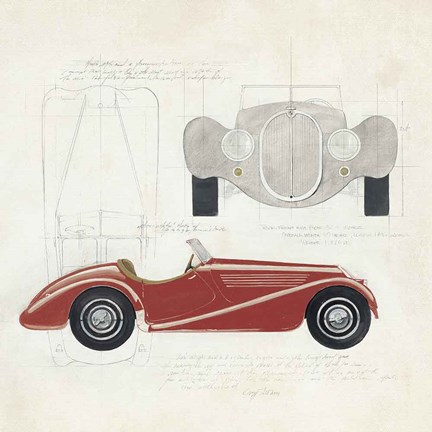 Framed Roadster I Red Car Print