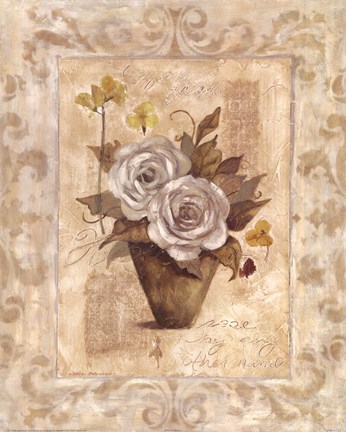 Framed Cottage Roses I Print