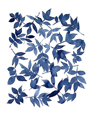 Framed Indigo Fallen Leaves I Print