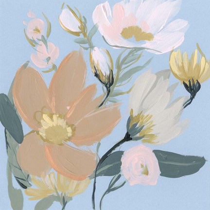 Framed Bouquet on Blue II Print