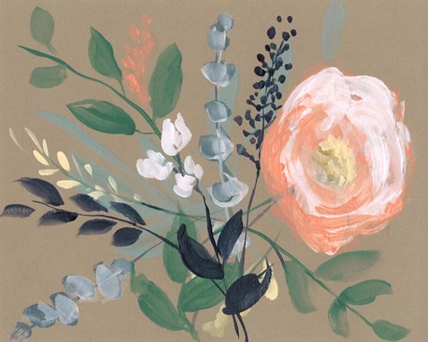 Framed Flowers on Mocha I Print