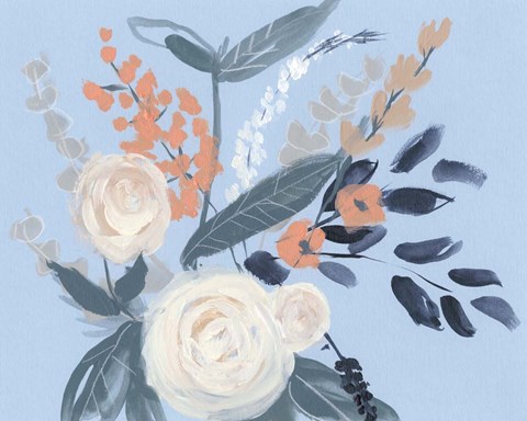 Framed Eucalyptus Bouquet on Blue II Print