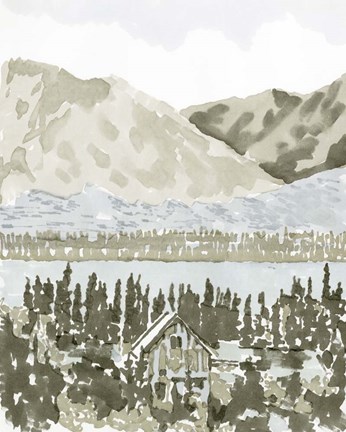 Framed Watercolor Mountain Retreat I Print