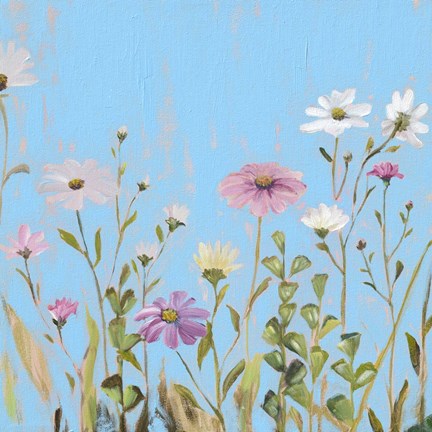 Framed Wild Flowers on Cerulean I Print