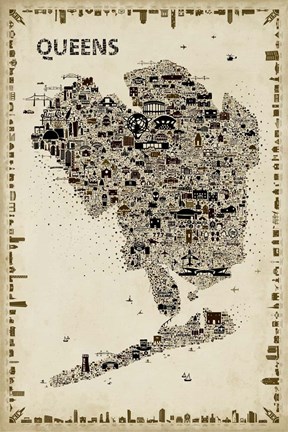 Framed Antique New York Collection-Queens Print