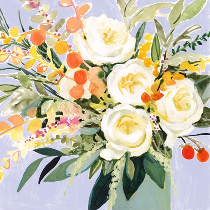 Framed Garden Rose Bouquet I Print