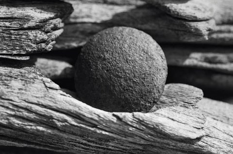 Framed Wood And Metal Ball Abstract Print