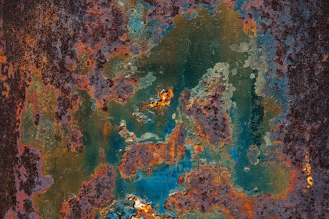 Framed Details Of Rust And Paint On Metal 9 Print