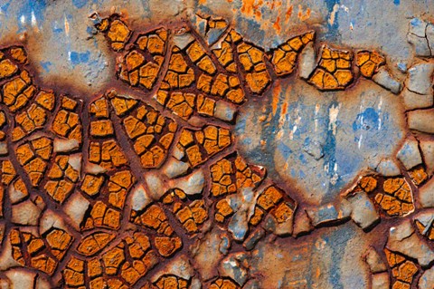 Framed Details Of Rust And Paint On Metal 25 Print
